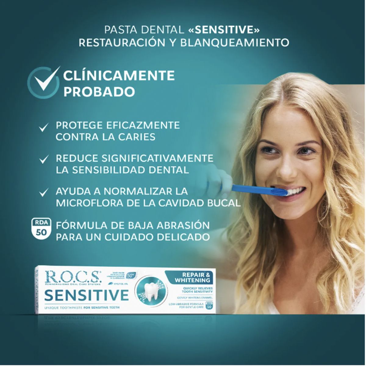 ROCS - Pack3 Pasta Dental Blanqueadora Rocs Sensitive 94g Sin Fluor
