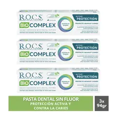 ROCS - Pack 3 Pasta Dental Sin Fluor Biocomplex 94g Protección Activa