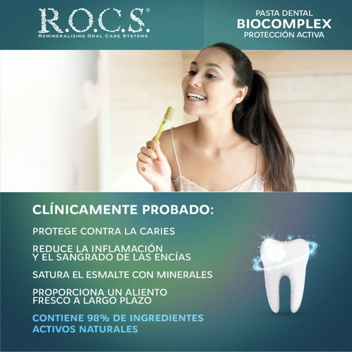 ROCS - Pack 3 Pasta Dental Sin Fluor Rocs Biocomplex 94g Protección Activa