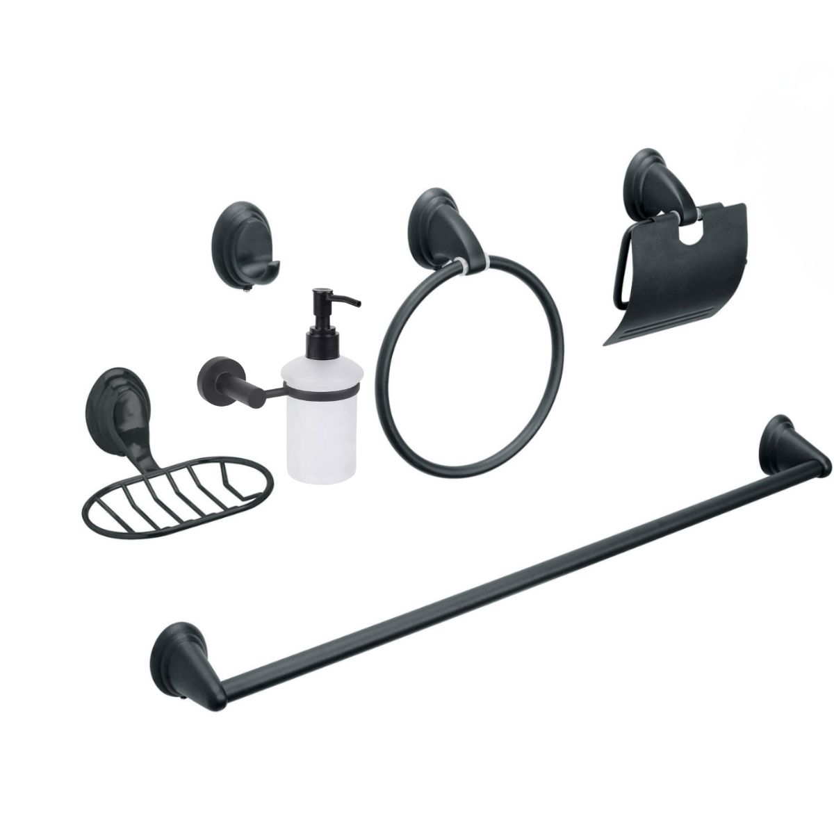 TAUMM - Juego de 6 Accesorios de Baño Negro Notte