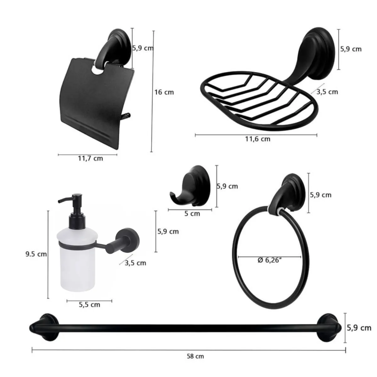 TAUMM - Juego de 6 Accesorios de Baño Negro Notte