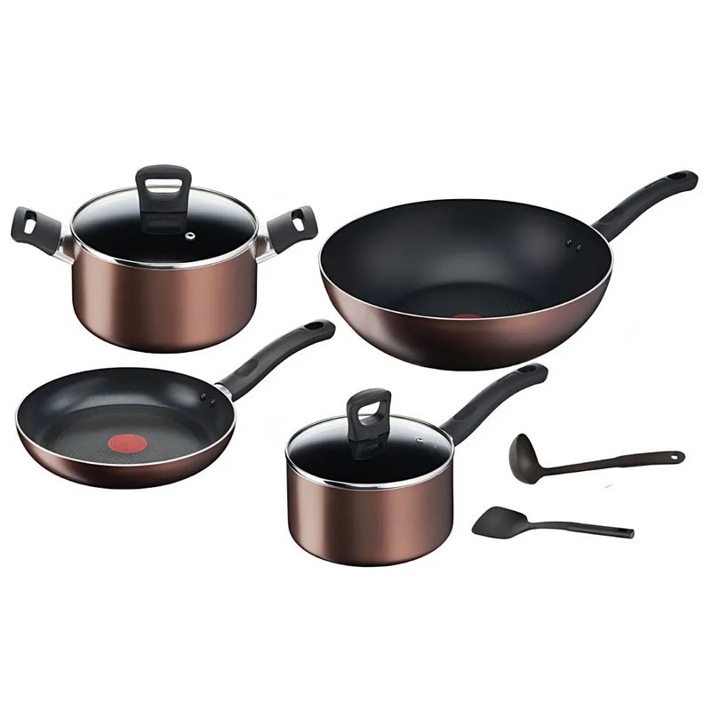 TEFAL - Batería de Cocina 8 Piezas Tefal Marca Francesa Color Rojo