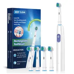 GENERICO - Cepillo Dental Eléctrico Blanco Recargable Con 4 Cabezales