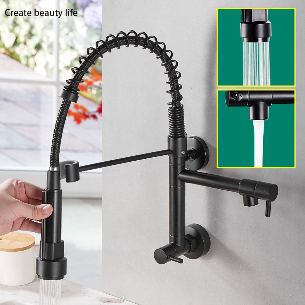 PUREPOWER - Grifo de cocina montable en pared con rociador