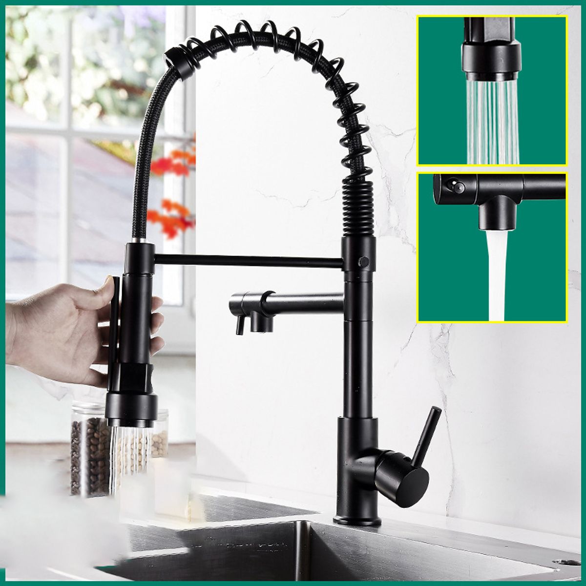 PUREPOWER - Grifo de cocina monocromado con rociador extraíble