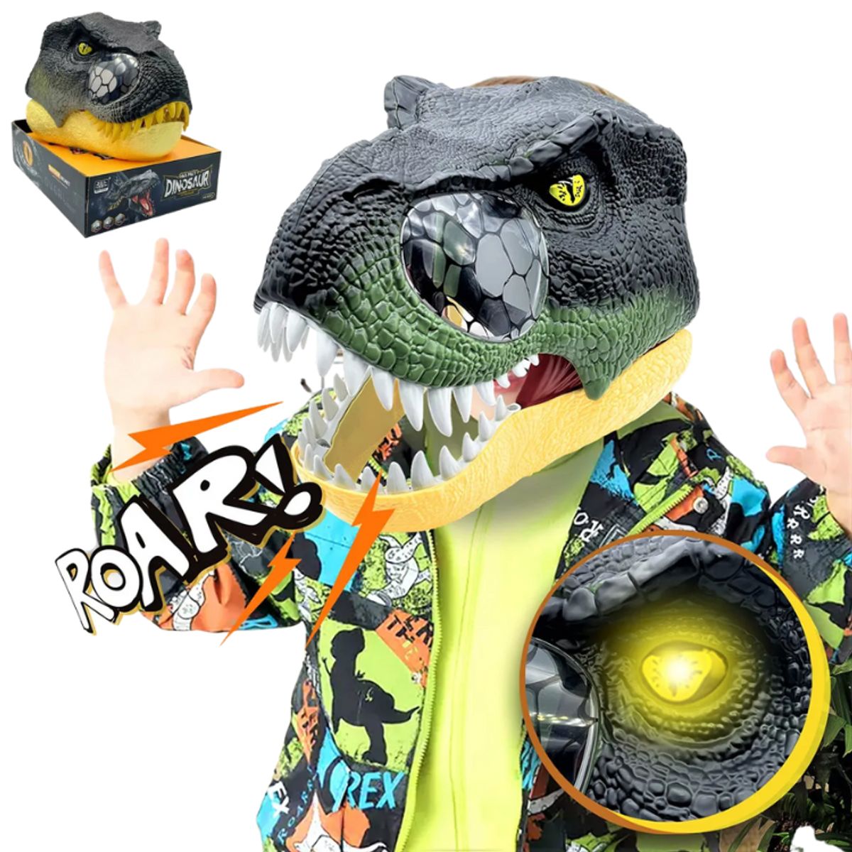 GARSIL - Mascara Infantil De Dinosaurio T-rex Con Luz Y Sonido