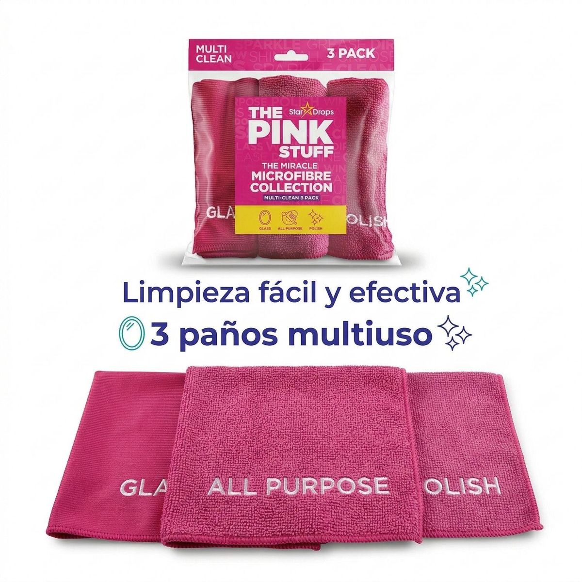 THE PINK STUFF - Paños De Microfibra Milagrosos 3 Unidades The Pink Stuff
