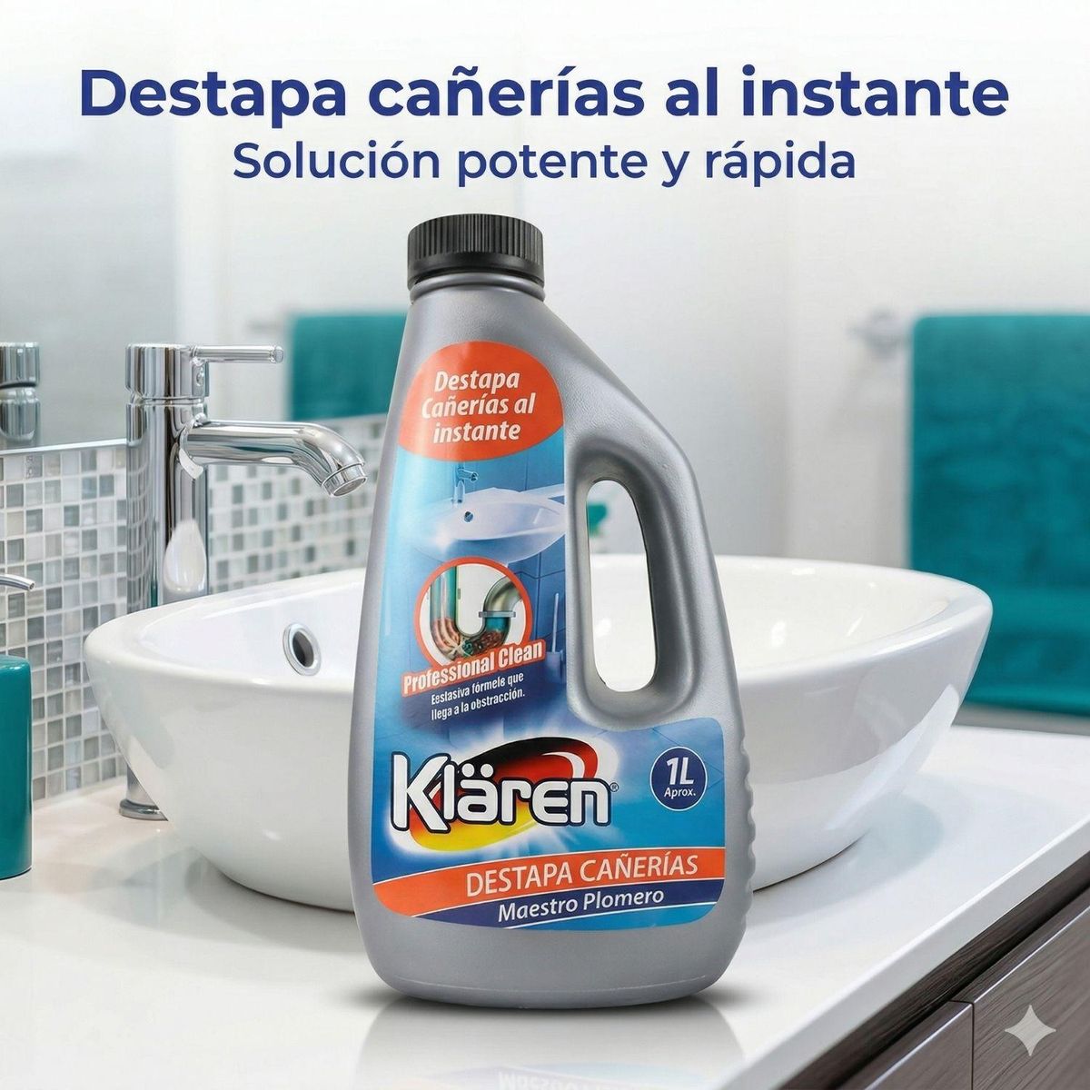 KLAREN - Desatascador Cañerias Maestro Plomero 1l