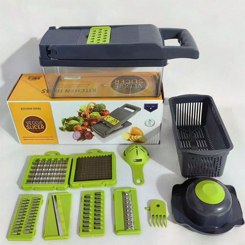 GENERICO - Picador De Verduras Con Contenedor 14 en 1 Rebanador Rallador Cortador