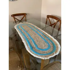 DEKOHOME - Camino de mesa Yute turquesa.