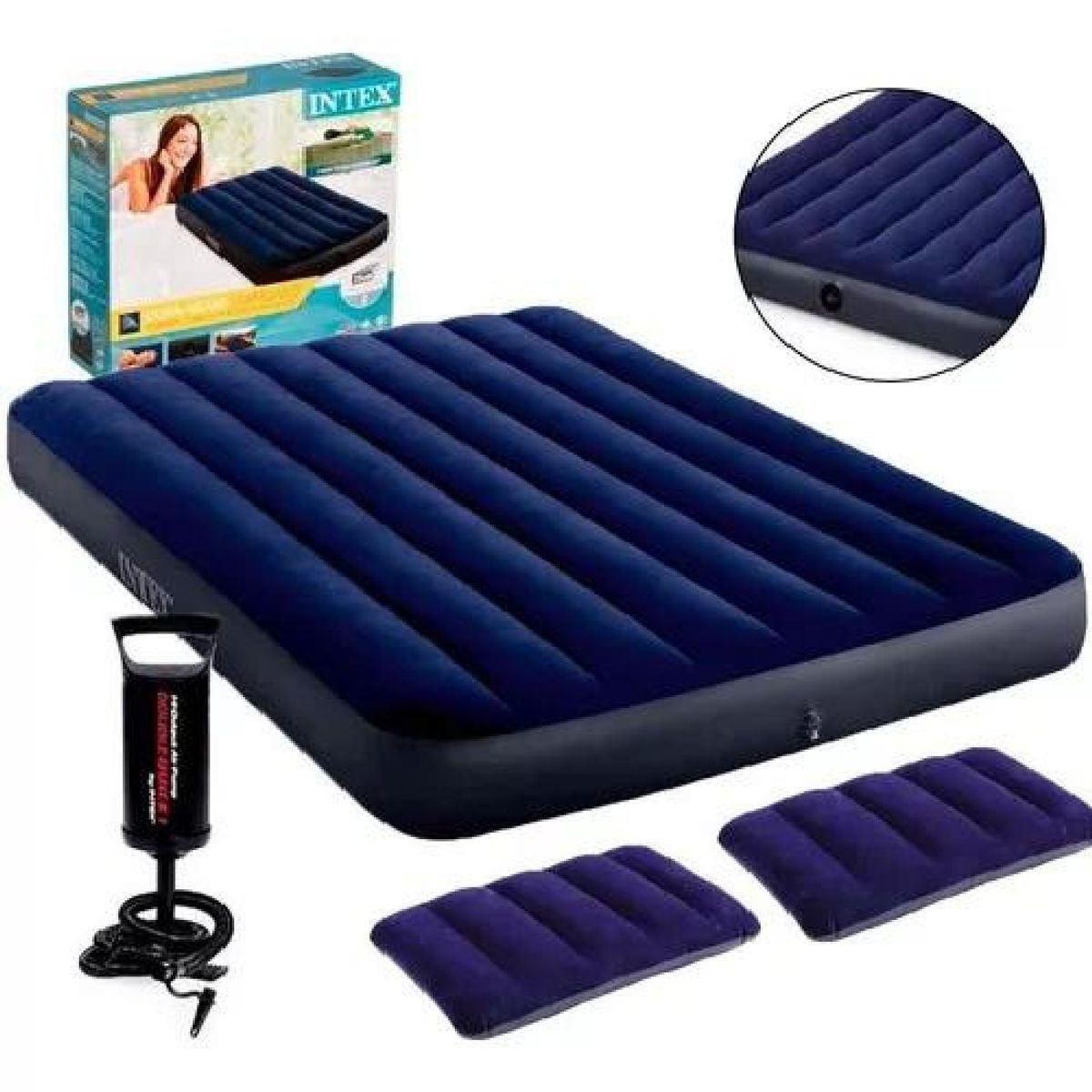 GENERICO - Colchón inflable para campismo bomba 2 almohadas queen color azul