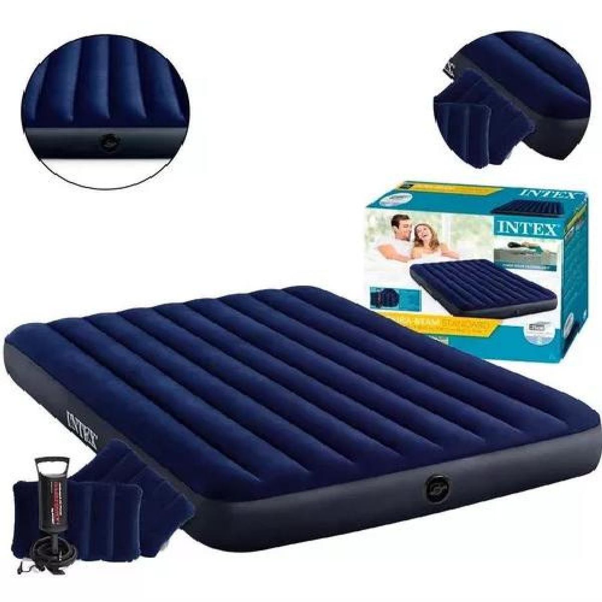 GENERICO - Colchón inflable para campismo bomba 2 almohadas queen color azul