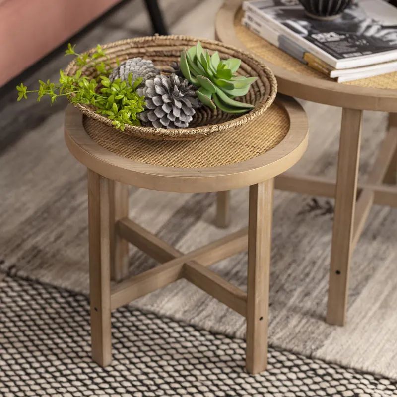 GENERICO - Mesa madera ratán 40 cm