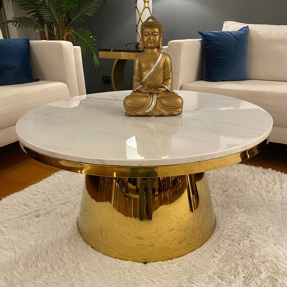 GENERICO - Mesa de Centro Redonda Odiseo Dorado Blanco Estambul Design.