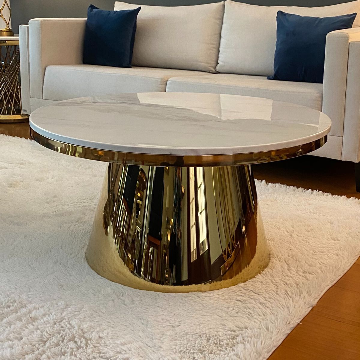 GENERICO - Mesa de Centro Redonda Odiseo Dorado Blanco Estambul Design.