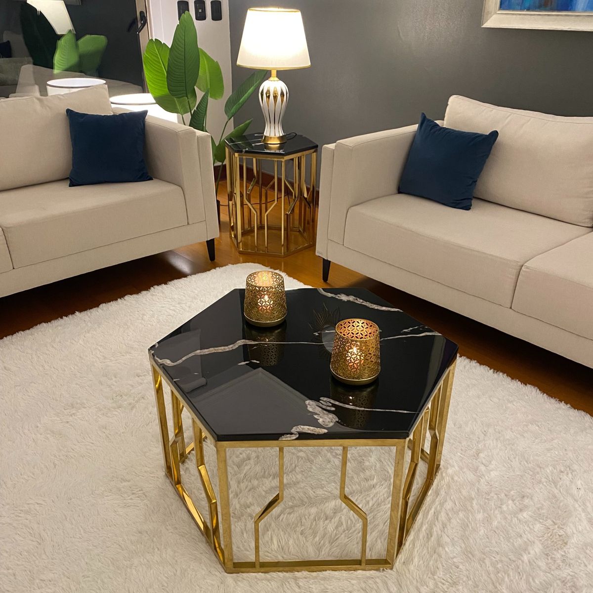 GENERICO - Mesa de Centro Atenea Dorado Negro Estambul Design.