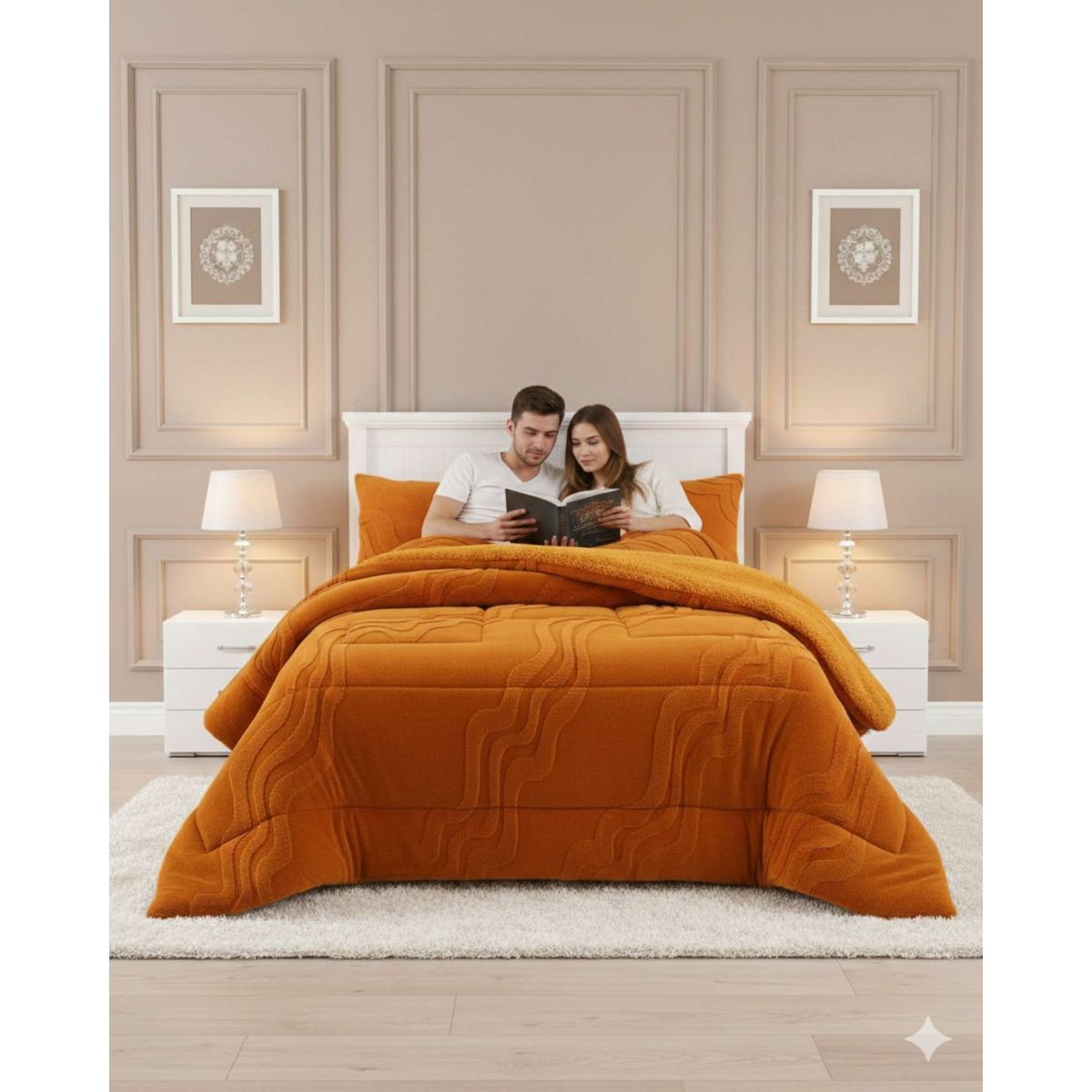 GENERICO - CUBRECAMA DE INVIERNO PREMIUM CON CHIPORRO SUPER KING 250 CM X 270 CM NARANJA