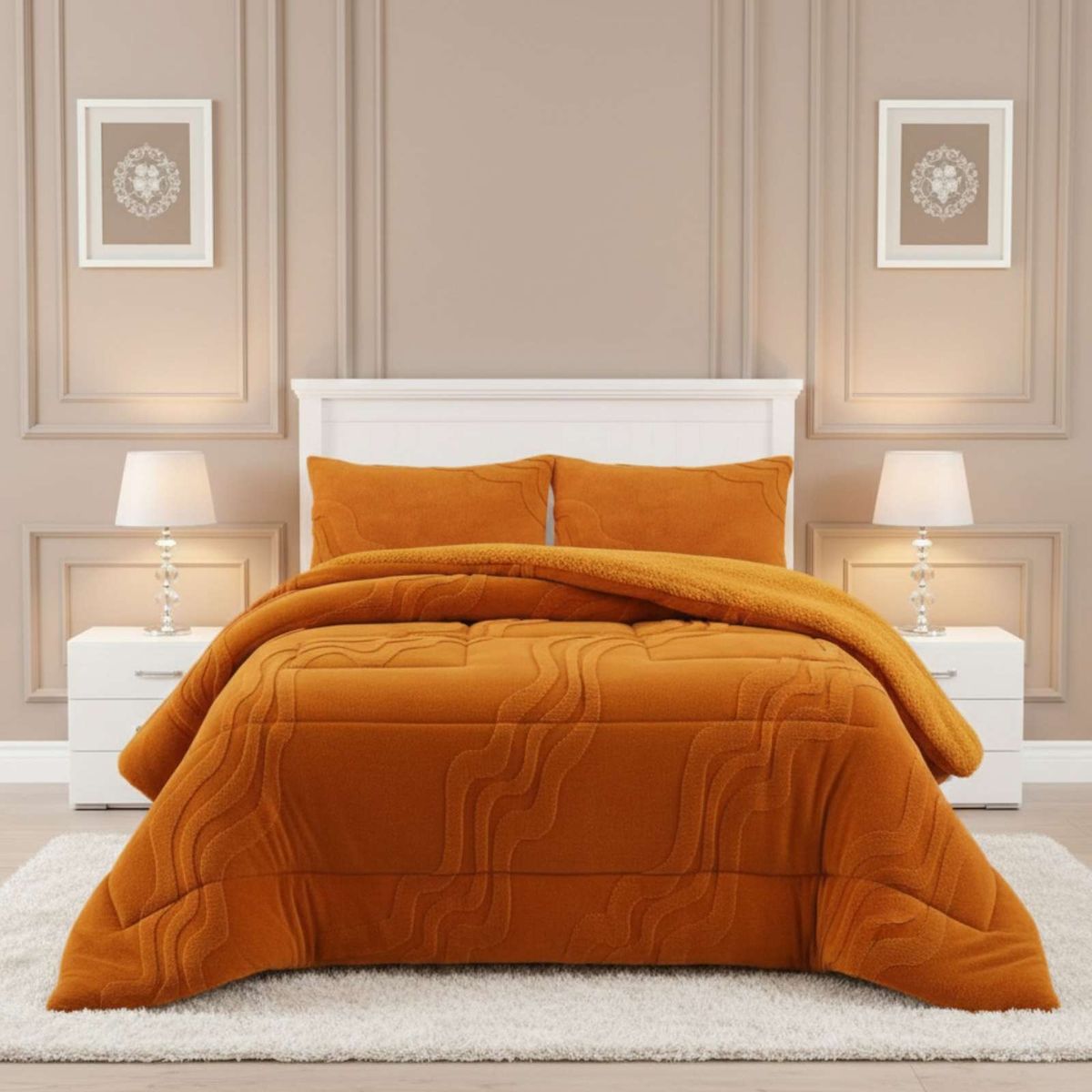 GENERICO - CUBRECAMA DE INVIERNO PREMIUM CON CHIPORRO SUPER KING 250 CM X 270 CM NARANJA