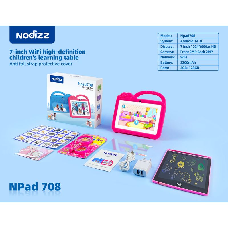 BLWOENS - Tablet para Niños 7 Pulg Nodizz con Control Parental  - Rosa