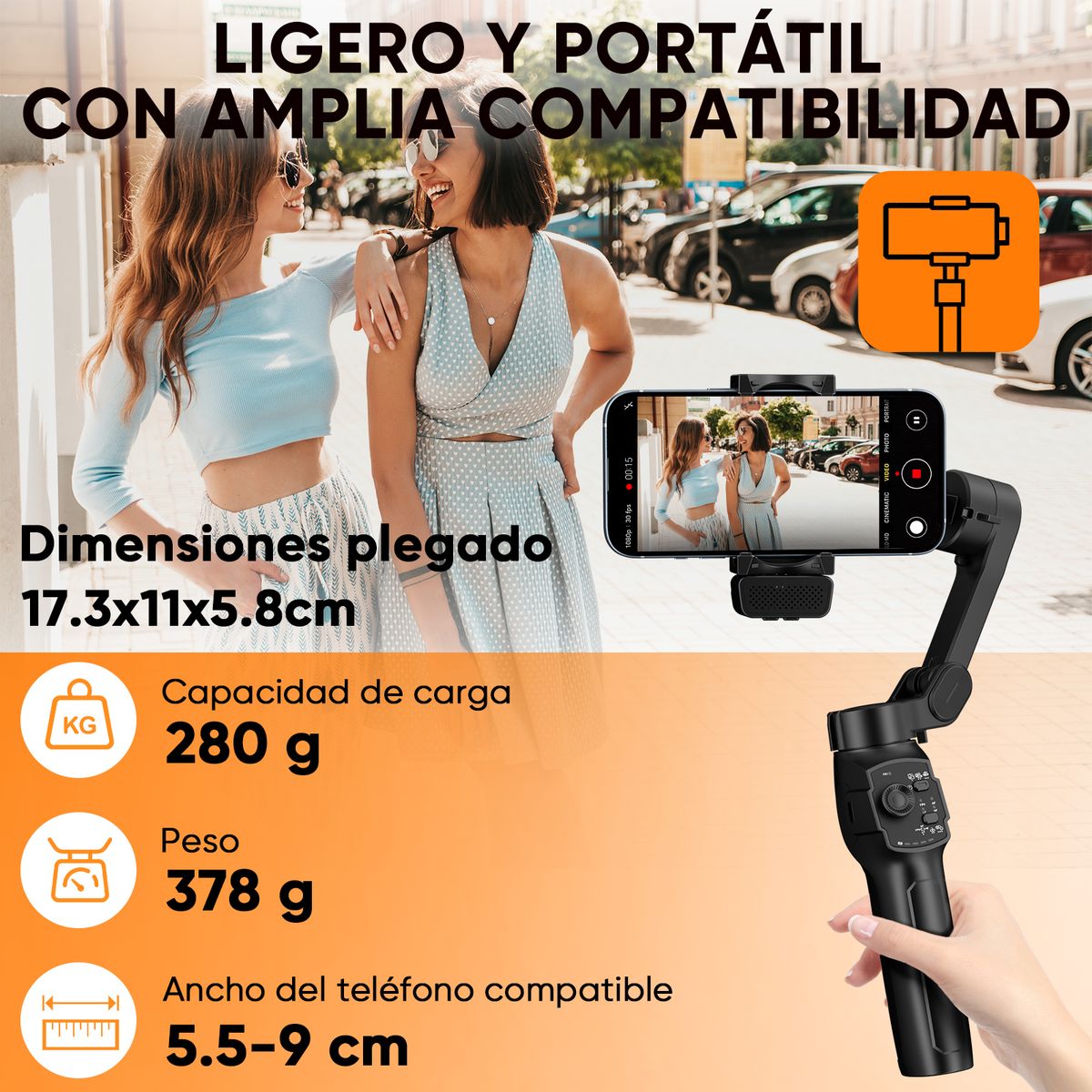 YAYKO - Inteligente Estabilizador Celular Cámara   Acción Plegable  Gimbal Trípode Con  función de luz