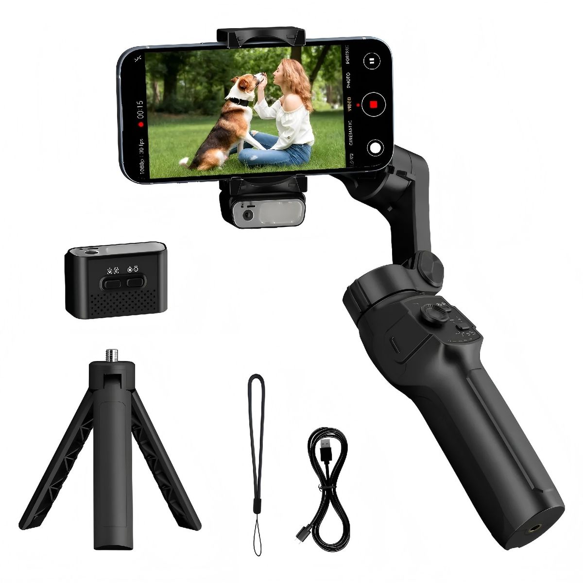 YAYKO - Inteligente Estabilizador Celular Cámara   Acción Plegable  Gimbal Trípode Con  función de luz