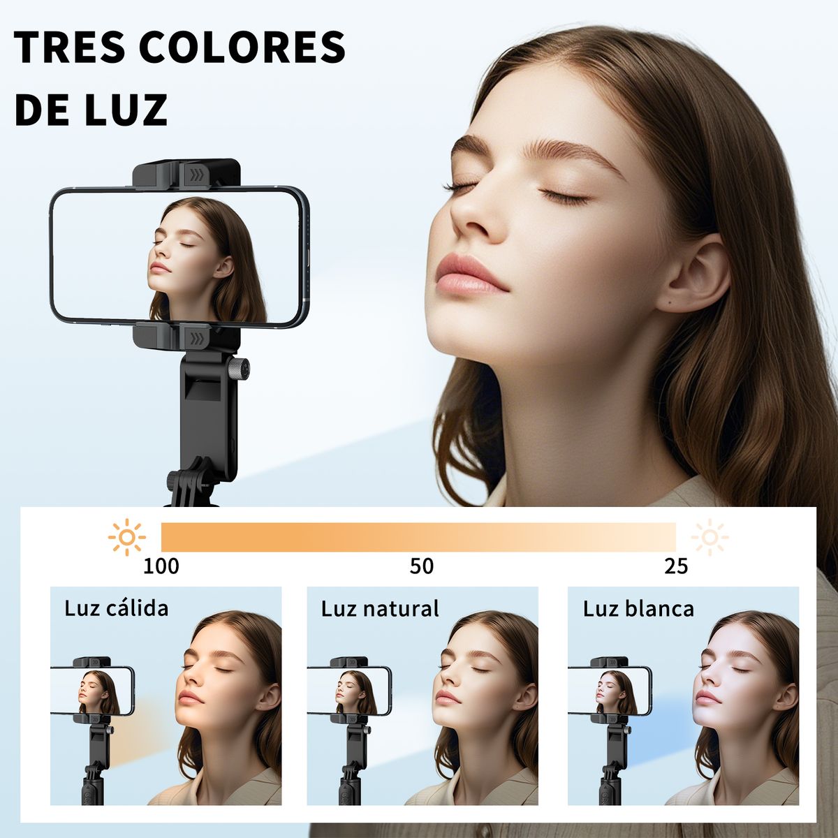 YAYKO - Trípode Selfie Stick Con Luz Led Ajustable Y Control Bluetooth