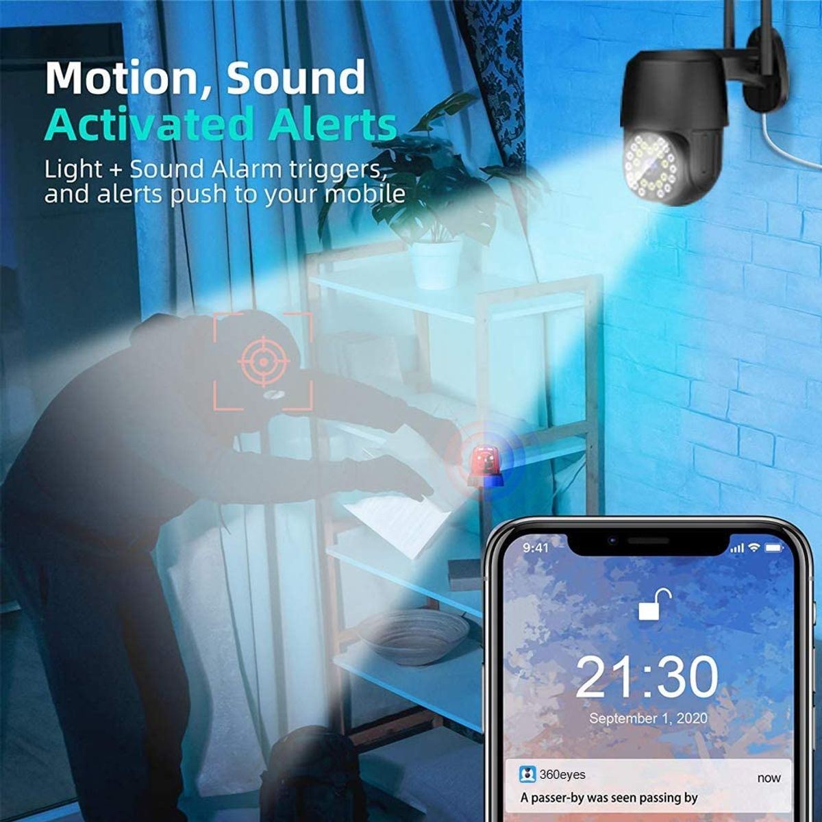 PUREPOWER - Cámara de seguridad para exteriores WiFi 1080p