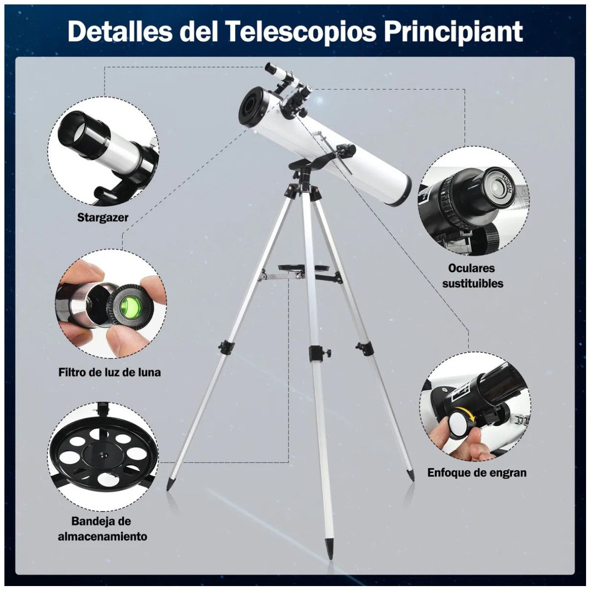 KUANGYE - Telescopio Astronómico Profesional 114700mm Monocular 875x