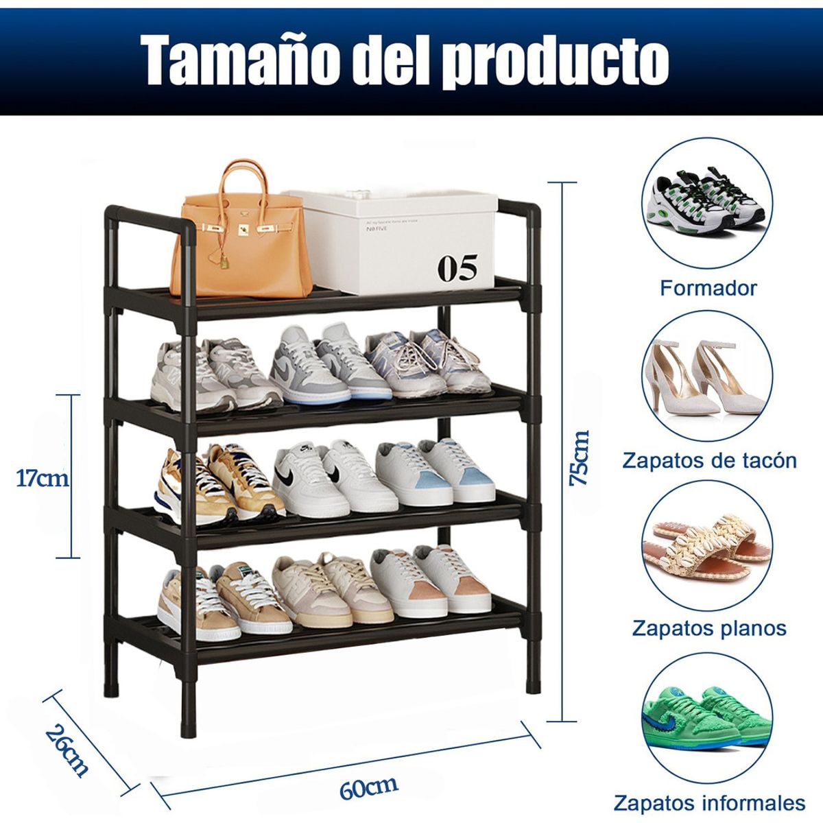 GENERICO - 4 Niveles Mueble Zapatero Organizador De Metal Para Entrada