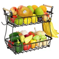 EINICIO - Frutero Organizador Canasta De Metal 2 Niveles Y Ganchos