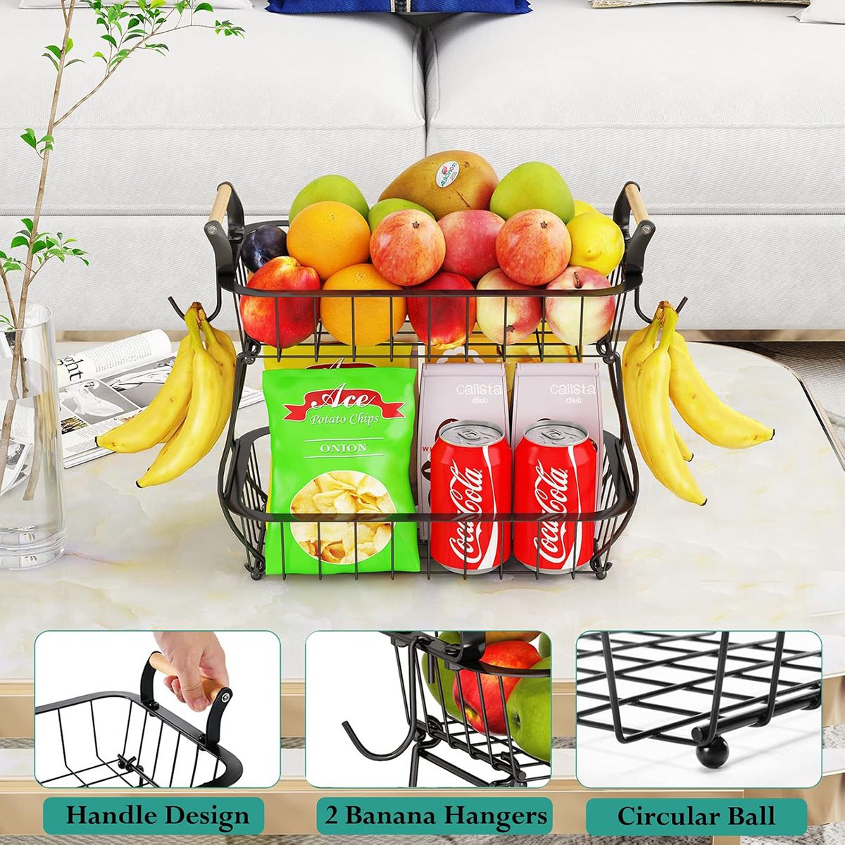 EINICIO - Frutero Organizador Canasta De Metal 2 Niveles Y Ganchos…