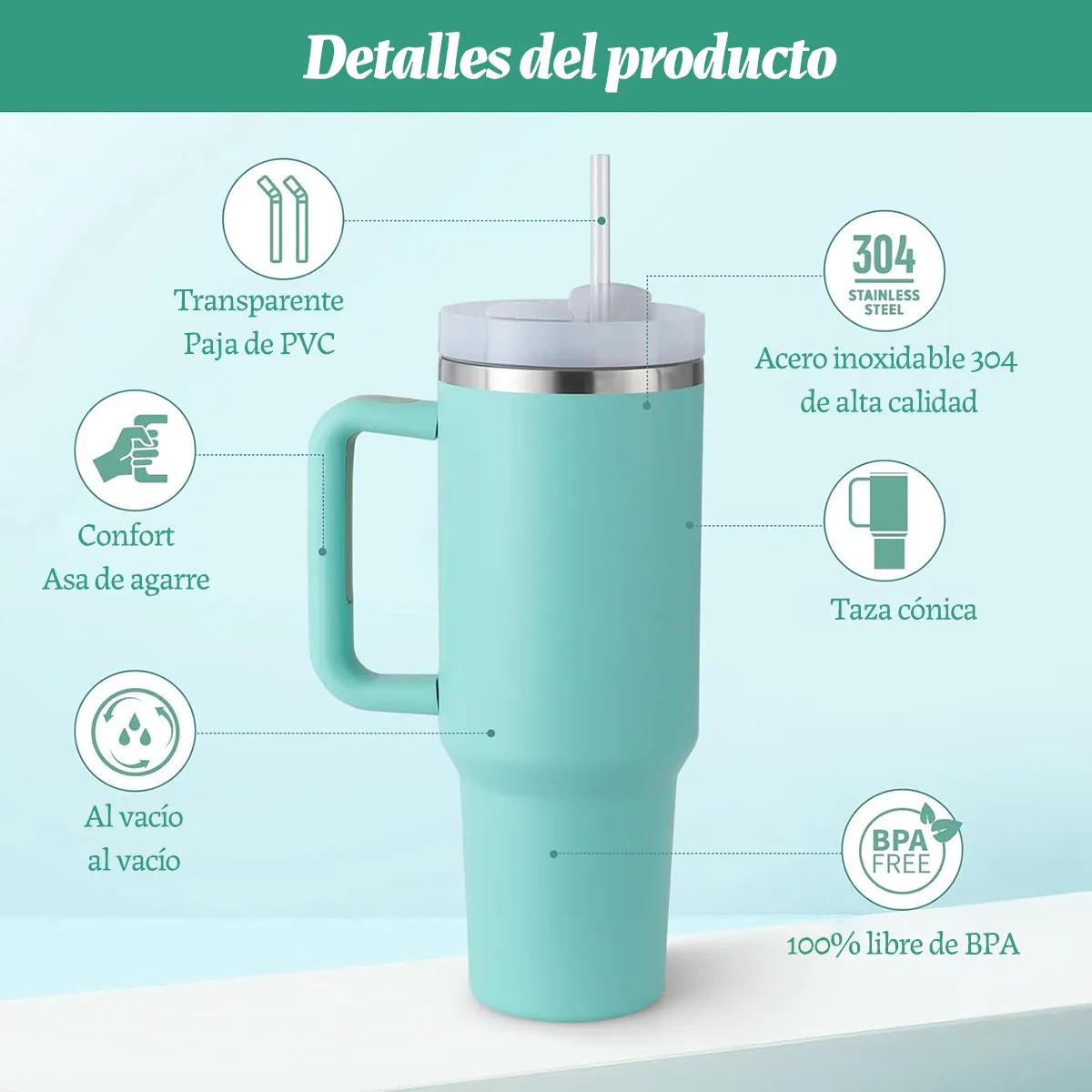 GENERICO - 1200ml Vaso Térmico Con Paja Adventure Taza 40oz Frio