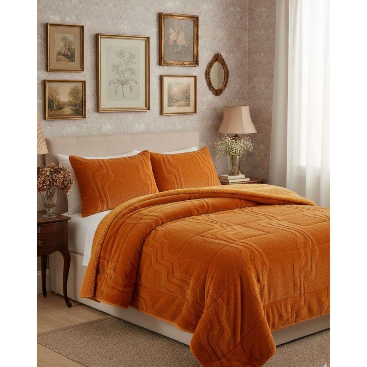GENERICO - CUBRECAMA DISEÑO CON CHIPORRO SUPER KING 250 CM X 270 CM NARANJA
