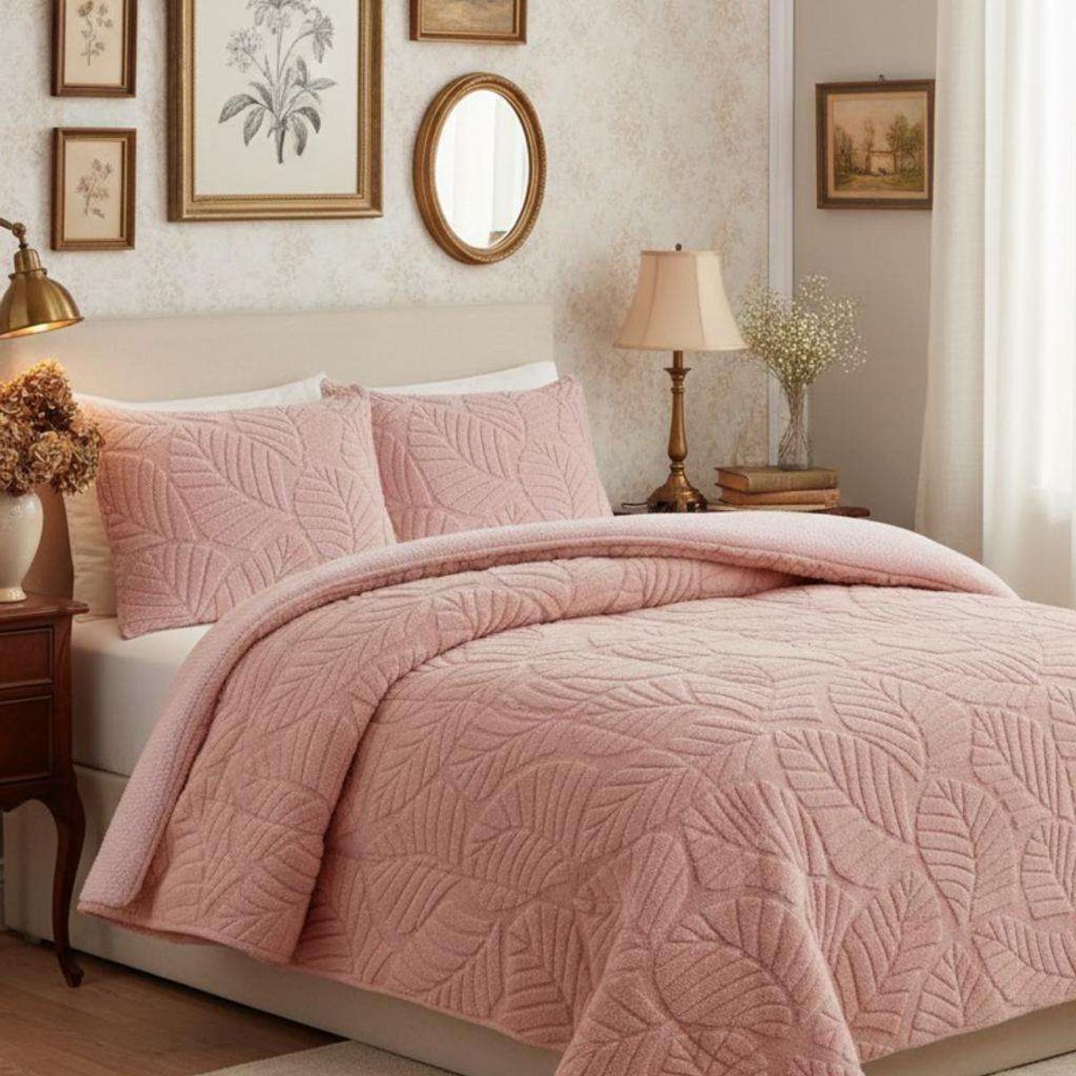 GENERICO - CUBRECAMA DISEÑO CON CHIPORRO SUPER KING 250 CM X 270 CM ROSA