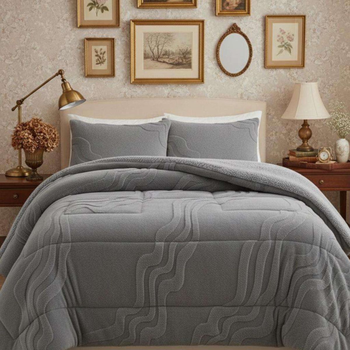 GENERICO - CUBRECAMA DISEÑO CON CHIPORRO SUPER KING 250 CM X 270 CM GRIS