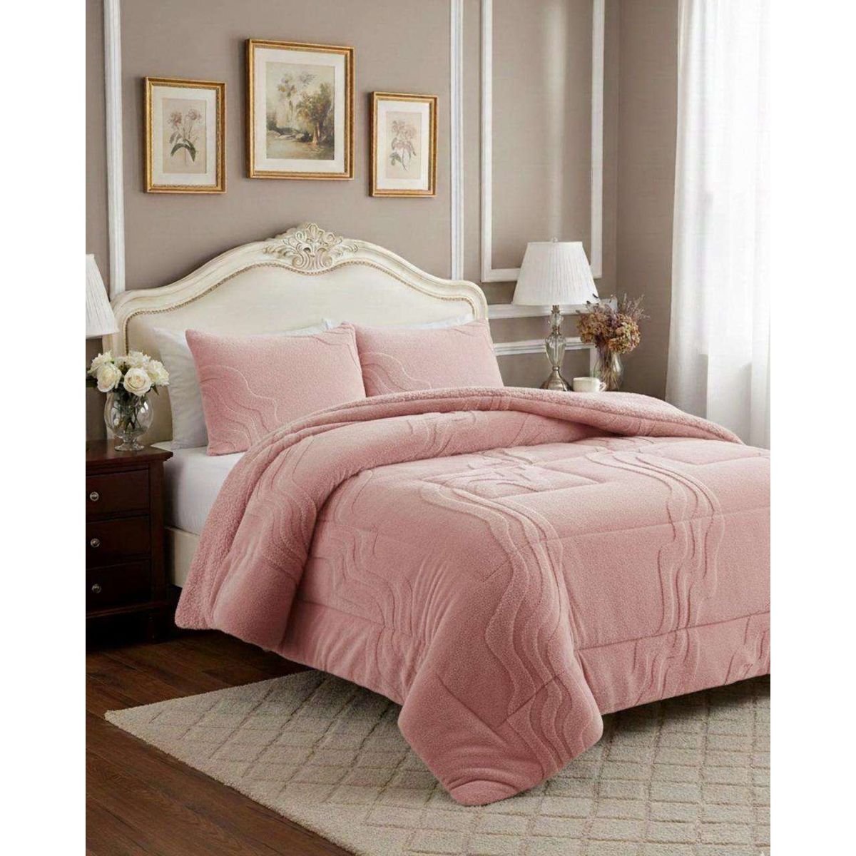 GENERICO - CUBRECAMA DISEÑO CON CHIPORRO SUPER KING 250 CM X 270 CM ROSA