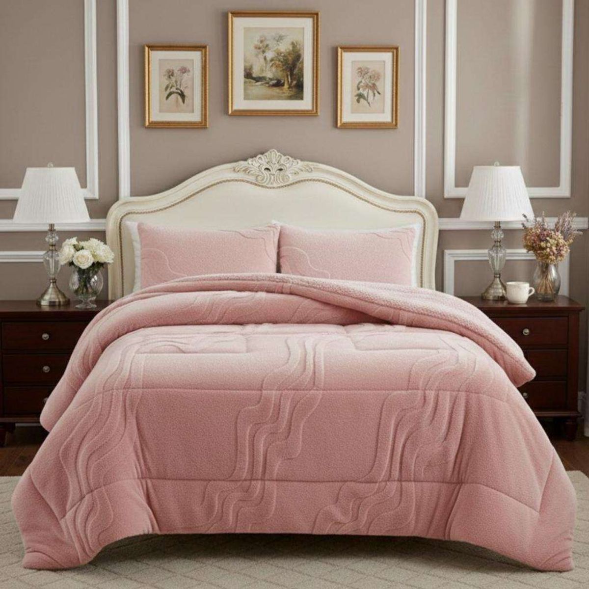 GENERICO - CUBRECAMA DISEÑO CON CHIPORRO SUPER KING 250 CM X 270 CM ROSA