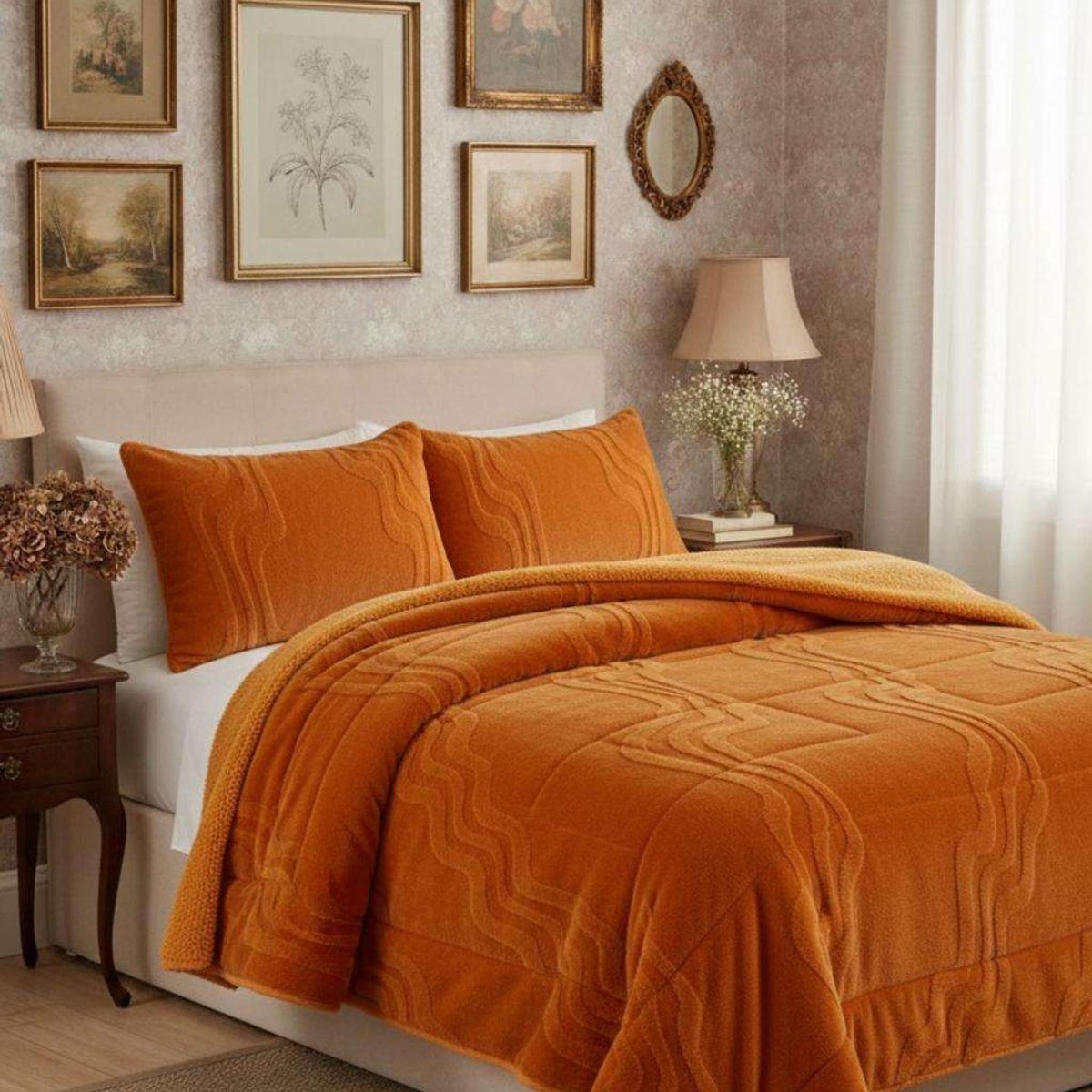 GENERICO - CUBRECAMA DISEÑO CON CHIPORRO SUPER KING 250 CM X 270 CM NARANJA