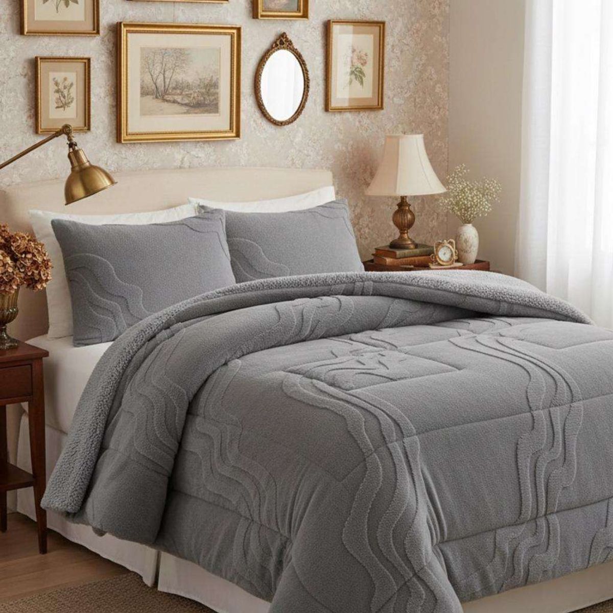 GENERICO - CUBRECAMA DISEÑO CON CHIPORRO SUPER KING 250 CM X 270 CM GRIS