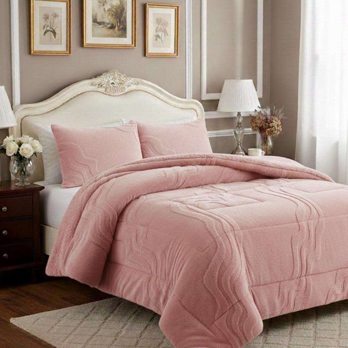 GENERICO - CUBRECAMA DISEÑO CON CHIPORRO SUPER KING 250 CM X 270 CM ROSA