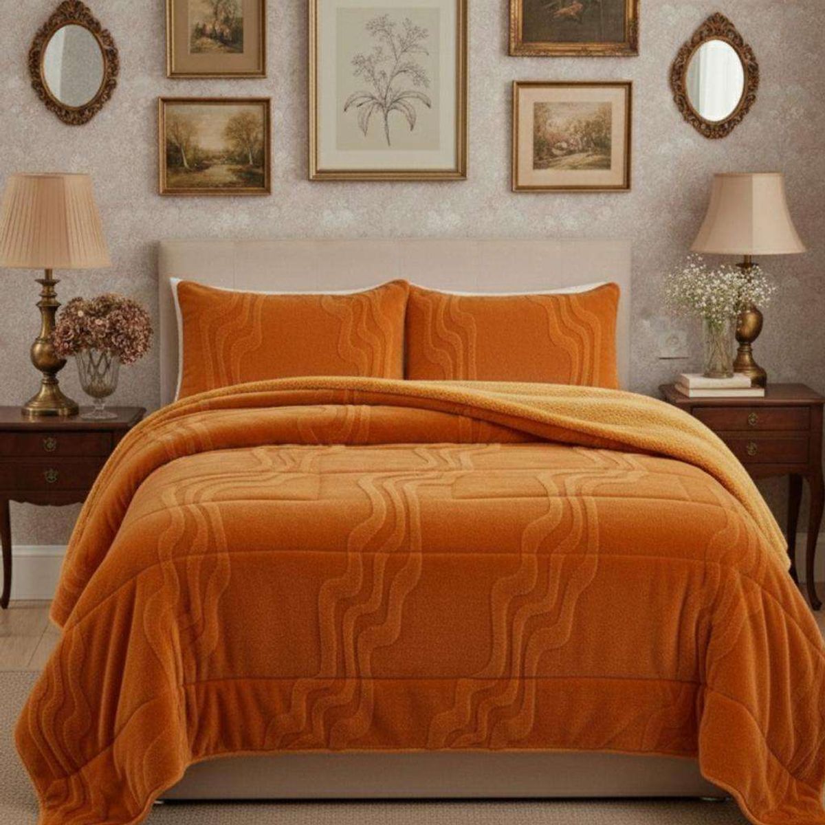 GENERICO - CUBRECAMA DISEÑO CON CHIPORRO SUPER KING 250 CM X 270 CM NARANJA