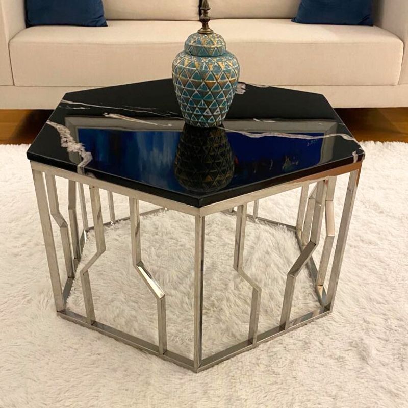 GENERICO - Mesa de Centro Hexagonal Plata Negro Estambul Design.