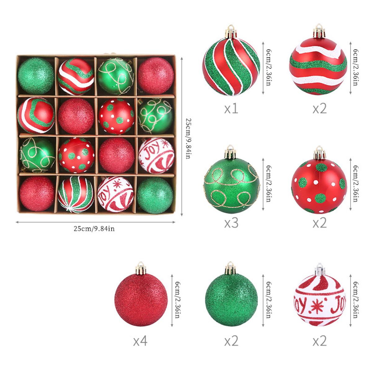 TIOZONEY - 16pcs Christmas Balls Set Christmas Tree Hangings