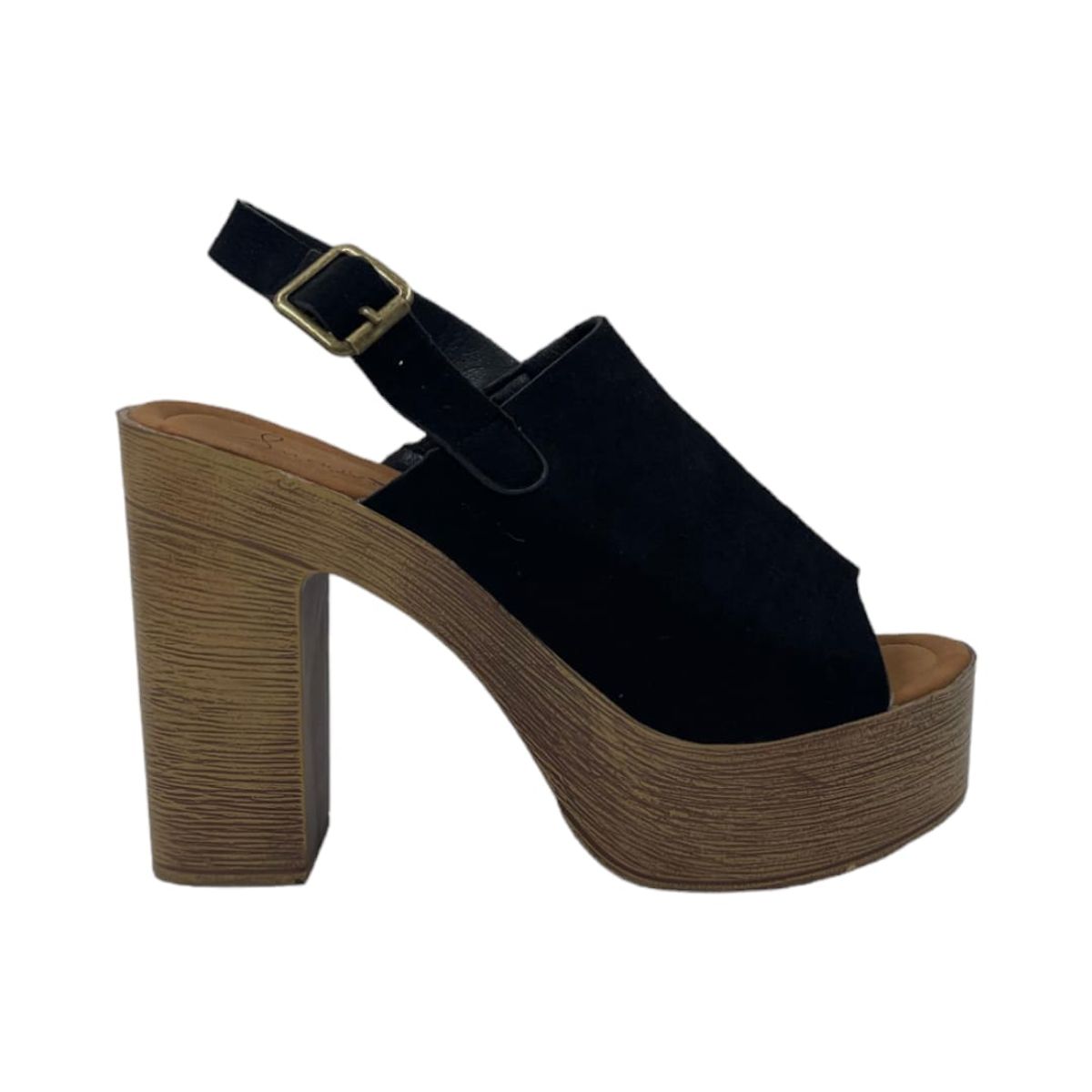 HERIEL - Sandalia Negra Gamuza Plataforma