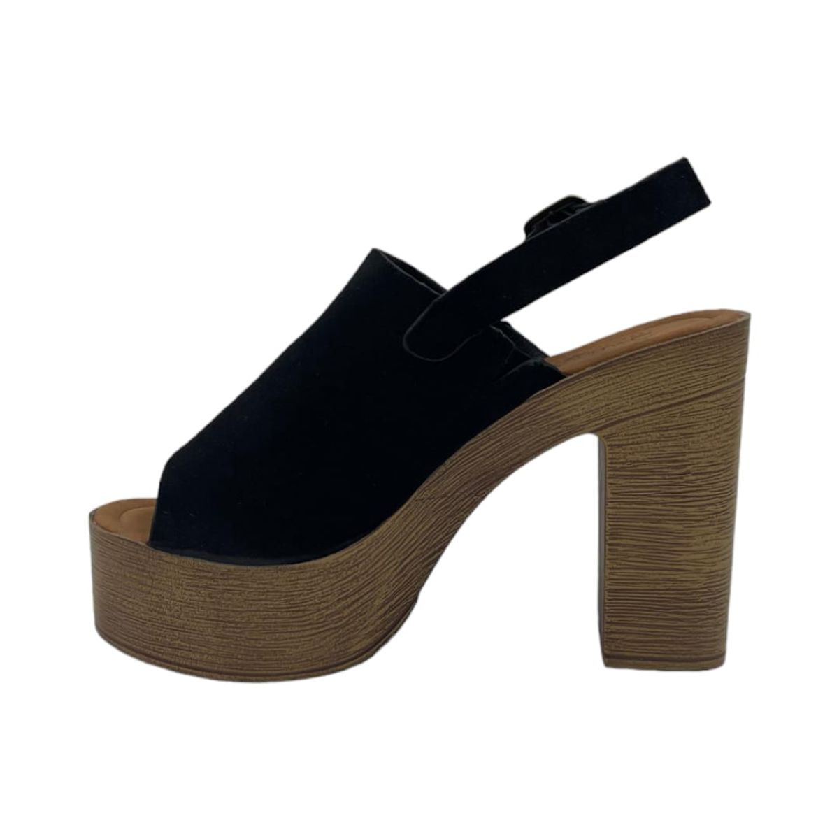 HERIEL - Sandalia Negra Gamuza Plataforma