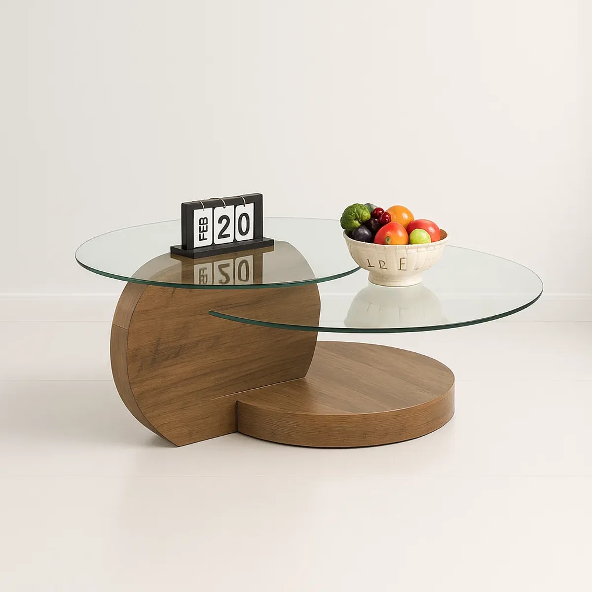 KLIK - Mesa de Centro DuoGlass con Bases de Madera y Superficie de Vidrio