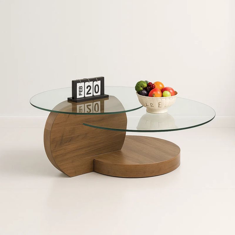KLIK - Mesa de Centro DuoGlass con Bases de Madera y Superficie de Vidrio