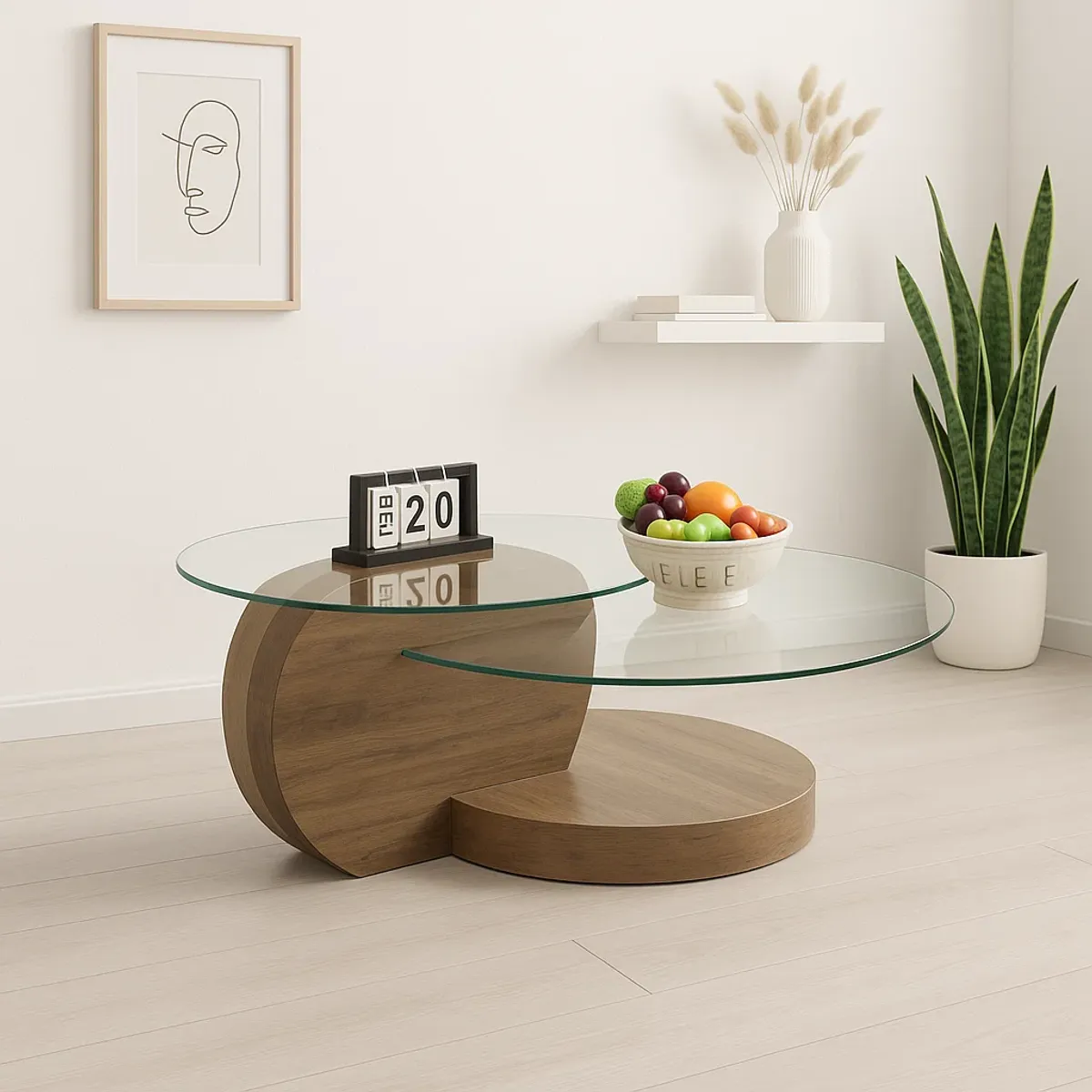 KLIK - Mesa de Centro DuoGlass con Bases de Madera y Superficie de Vidrio