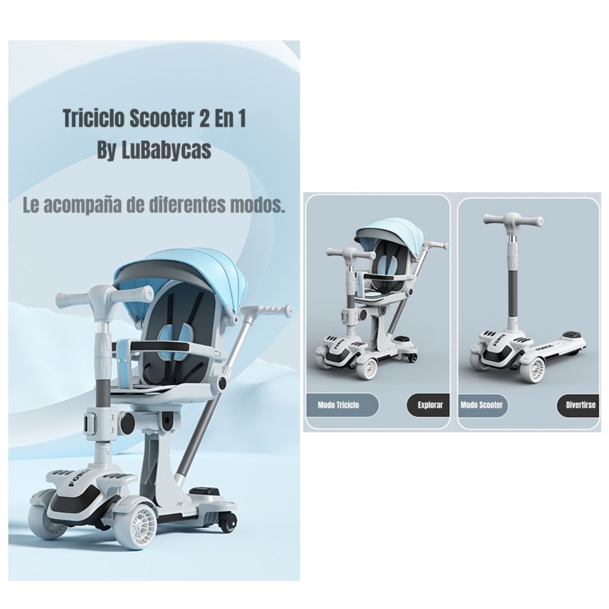 LUBABYCAS - Triciclo Scooter 2 En 1 LuBabycas Azul LuBabycas