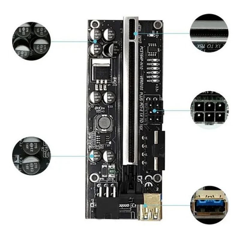GENERICO - Tarjeta Vertical Riser 010s Plus Pcie 1x-16x Minería Cripto.